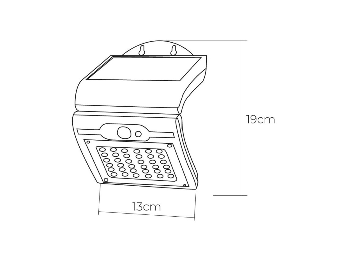 Aplique solar com sensor cor preta, 2 w