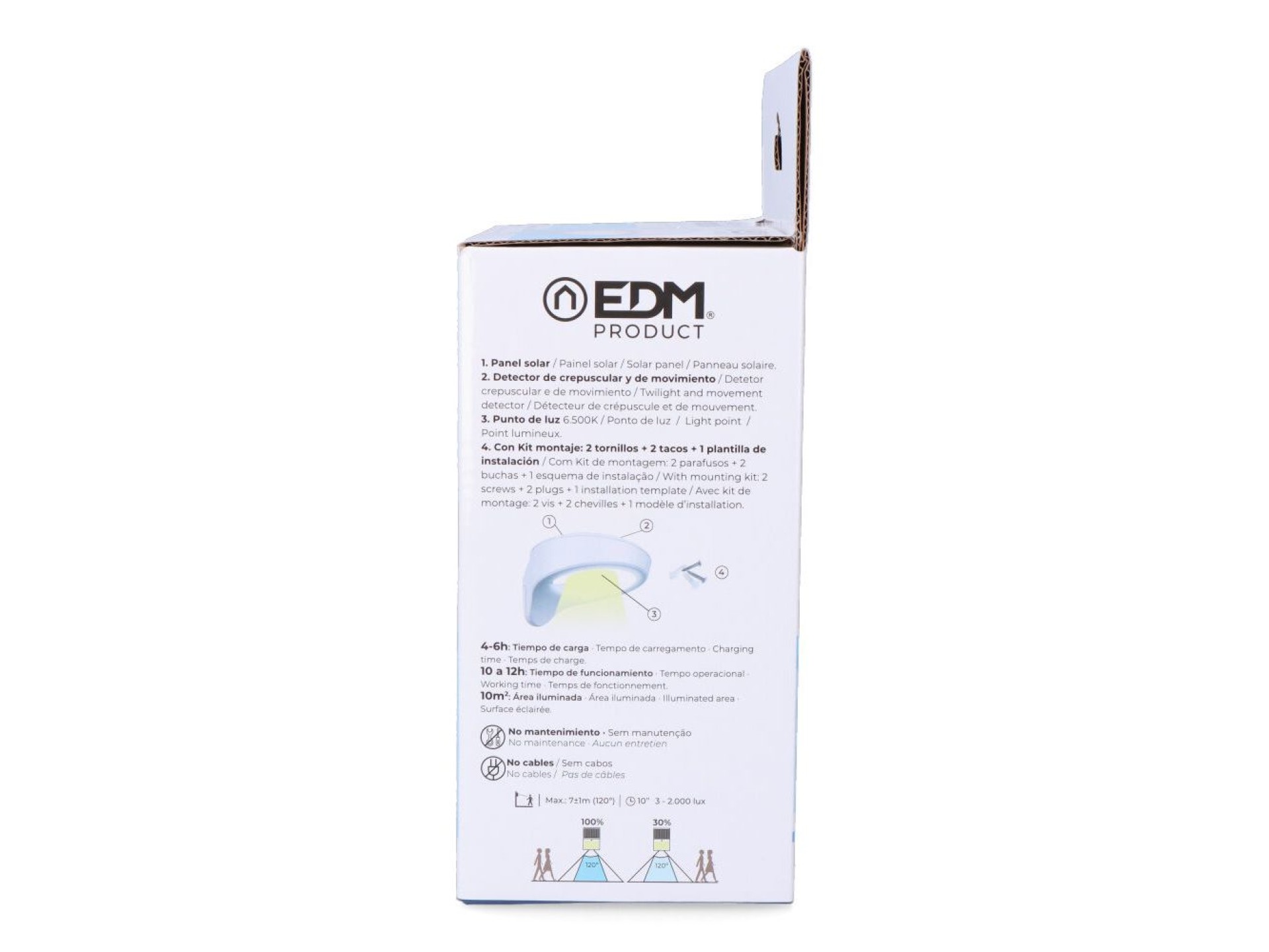 Candeeiro solar 2w 200lm 6500k com sensor cor branco edm