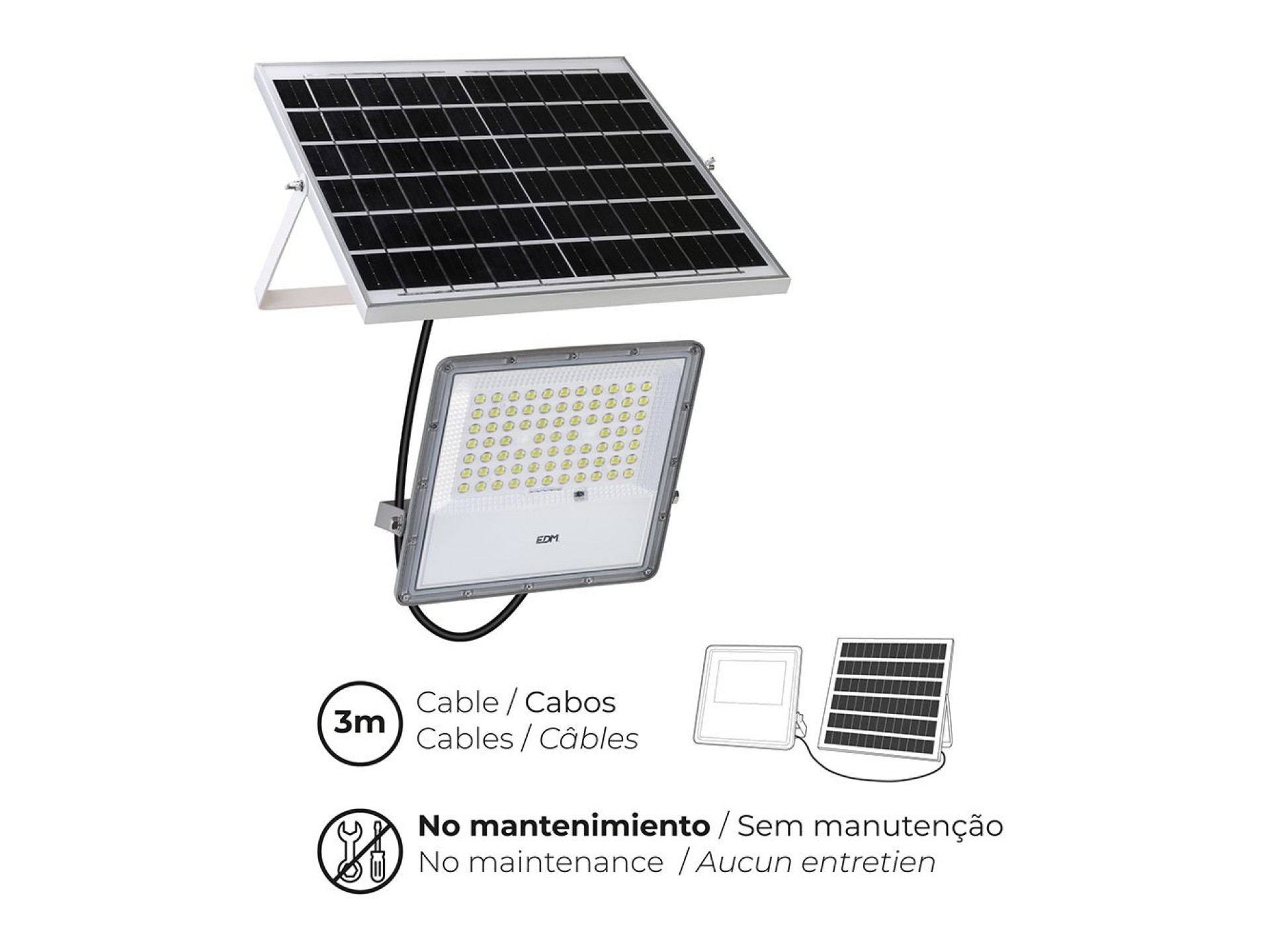 Foco projetor led solar 200 w 1500 lm 6500 k luz fria