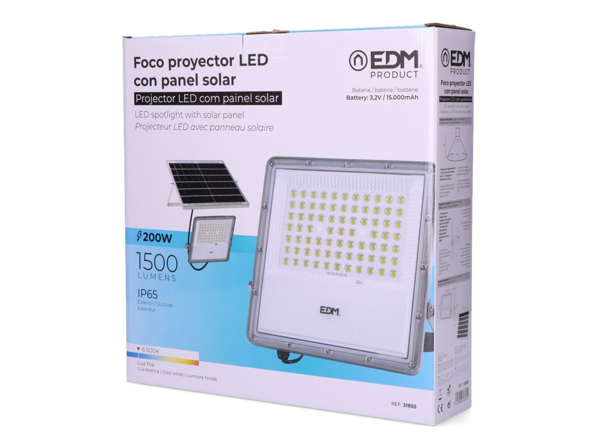 Foco projetor led solar 200 w 1500 lm 6500 k luz fria