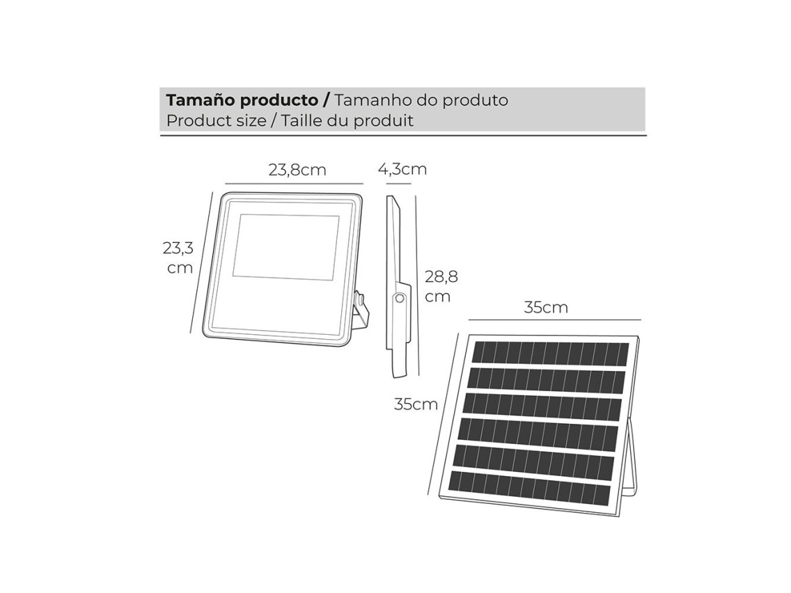 Solar led projector spotlight 200 w 1500 lm 6500 k cold light