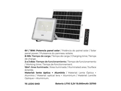 Solar led projector spotlight 200 w 1500 lm 6500 k cold light
