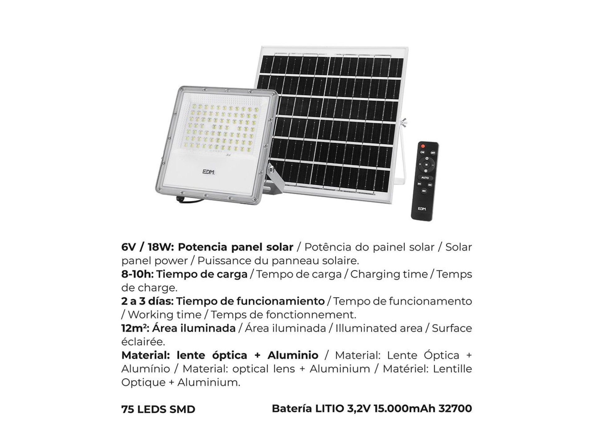 Foco projetor led solar 200 w 1500 lm 6500 k luz fria
