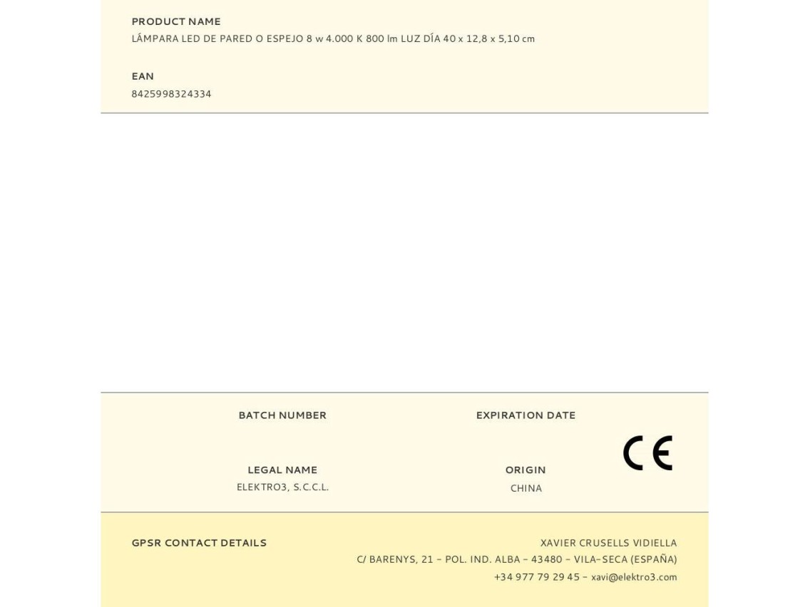 Led wall lamp or mirror 8 w 4.000 k 800 lm day light 40 x 12,8 x 5,10 cm
