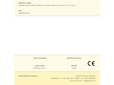 Candeeiro led de parede ou espelho 8 w 4.000 k 800 lm luz do dia 40 x 12,8 x 5,10 cm