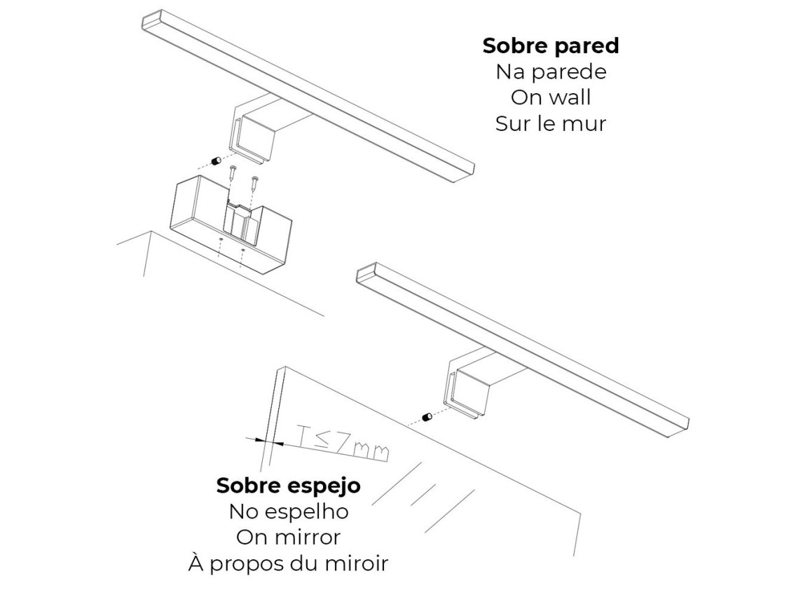 Lámpara led de pared o espejo 12 w 1.270 lm 4.000 k, luz día 60 x 12,8 x 5,10 cm