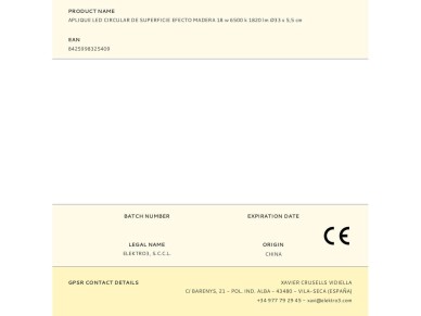 Candeeiro de superf�cie circular led efeito madeira 18 w 1820 lm 6500 k �33 x 5,5 cm