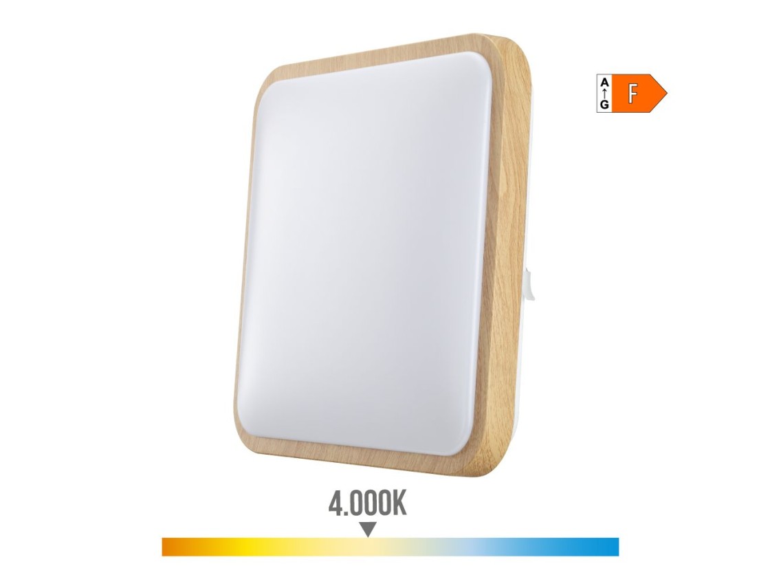 Aplique superficie cuadrado led efecto madera 18 w 4000 k 1820 lm 33 x 5 x 33 cm