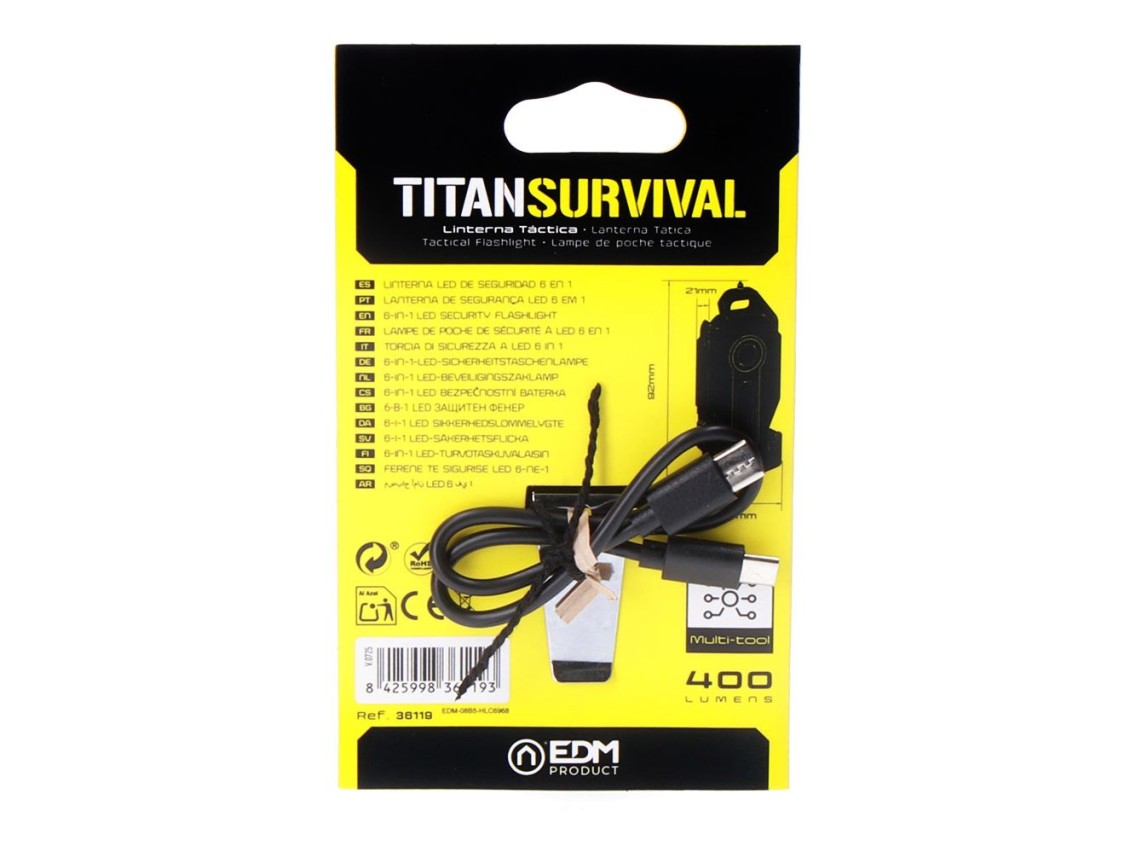 6-in-1 safety flashlight titan survival 2 leds, 400 lm, 7+2.5 w 39 x 21 x 92 mm
