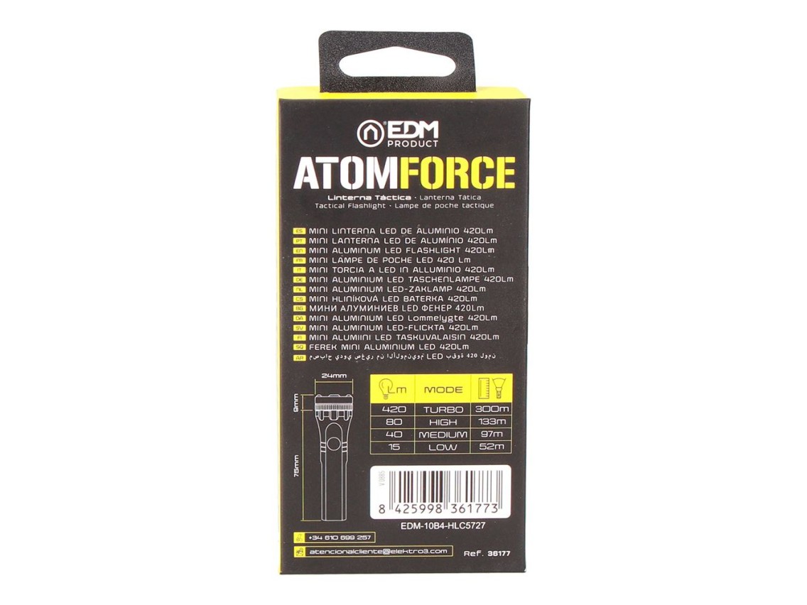 Mini lanterna led atom force, alum�nio, recarreg�vel, 10 w 420 lm