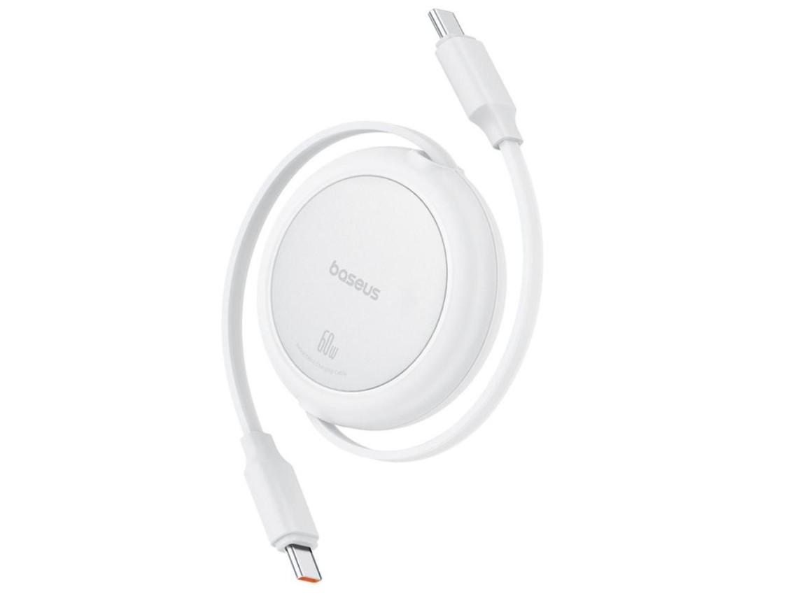 Cable de carga Baseus Free2Pull Mini USB-C a USB-C 60 W 1 m Blanco Luna