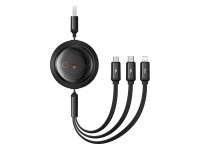 Cable de datos retráctil de carga rápida Baseus Free2Draw Crystal, USB a M+L+C, 100 W, 1,1