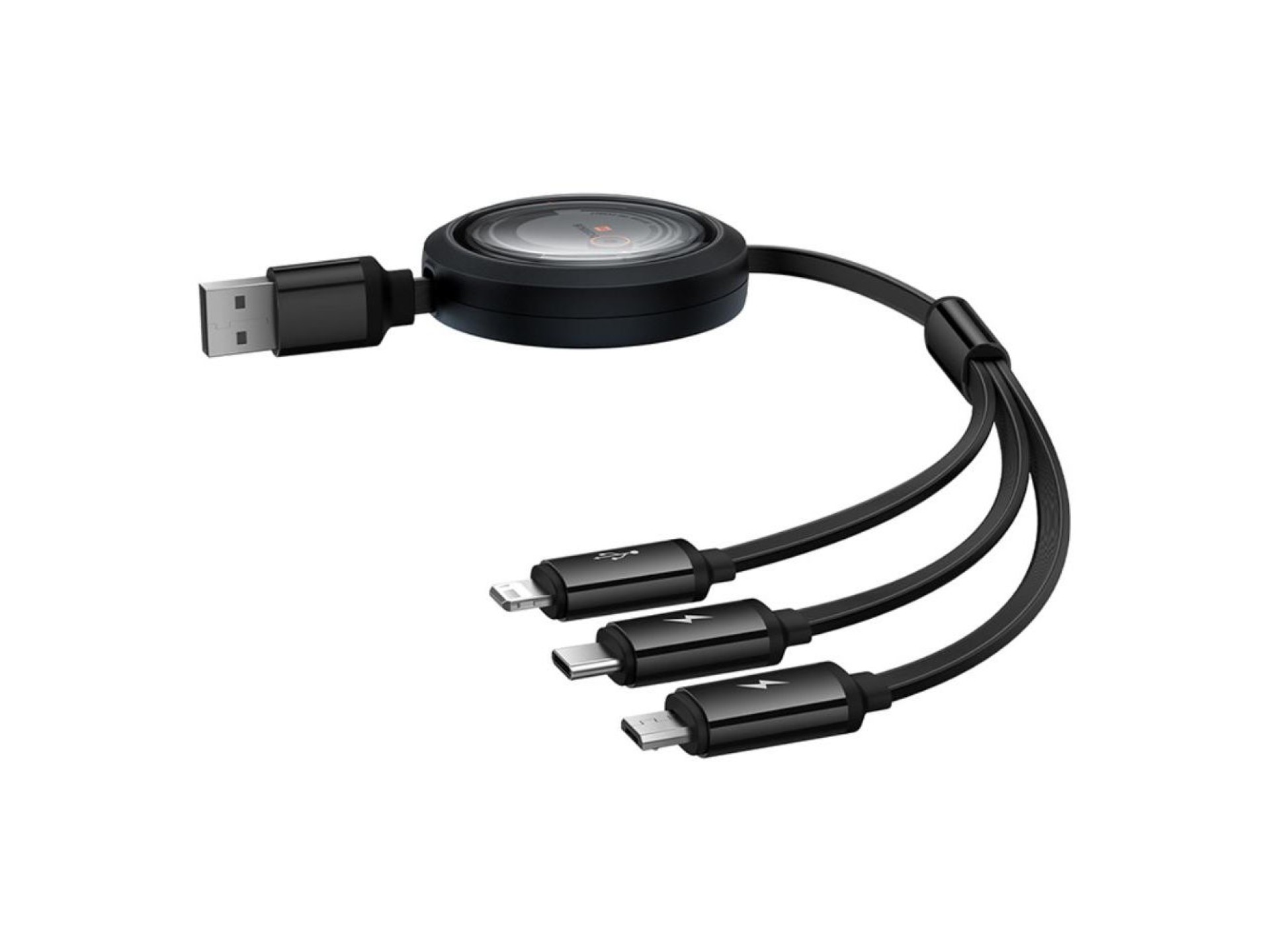 Baseus Free2Draw Retractable Crystal Fast Charging Data Cable USB to M+L+C 100W 1.1m Cluster Black
