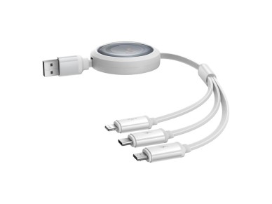 Cable de datos retráctil de carga rápida Baseus Free2Draw Crystal (USB a M+L+C, 3,5 A, 1,1