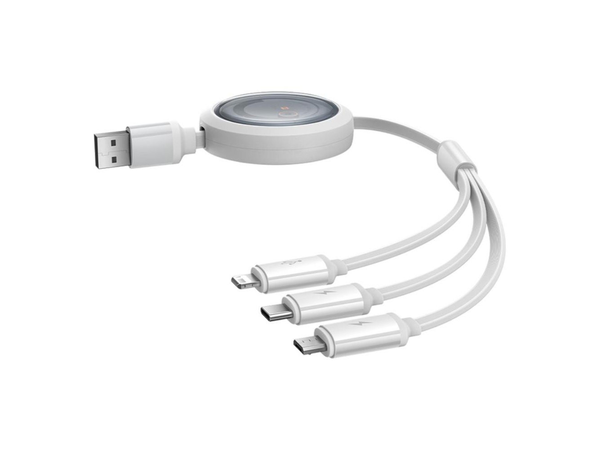 Baseus Free2Draw Retractable Crystal Fast Charging Data Cable USB to M+L+C 100W 1.1m Moon White