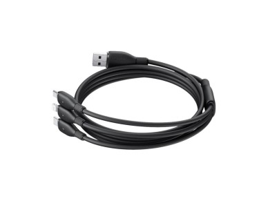 Cable de carga rápida Baseus Ultra-Fast One-for-Three (USB-A a M+L+C, 3,5 A, 0,8 m, negro c