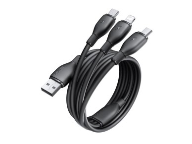 Cable de carga rápida Baseus Ultra-Fast One-for-Three (USB-A a M+L+C, 3,5 A, 0,8 m, negro c