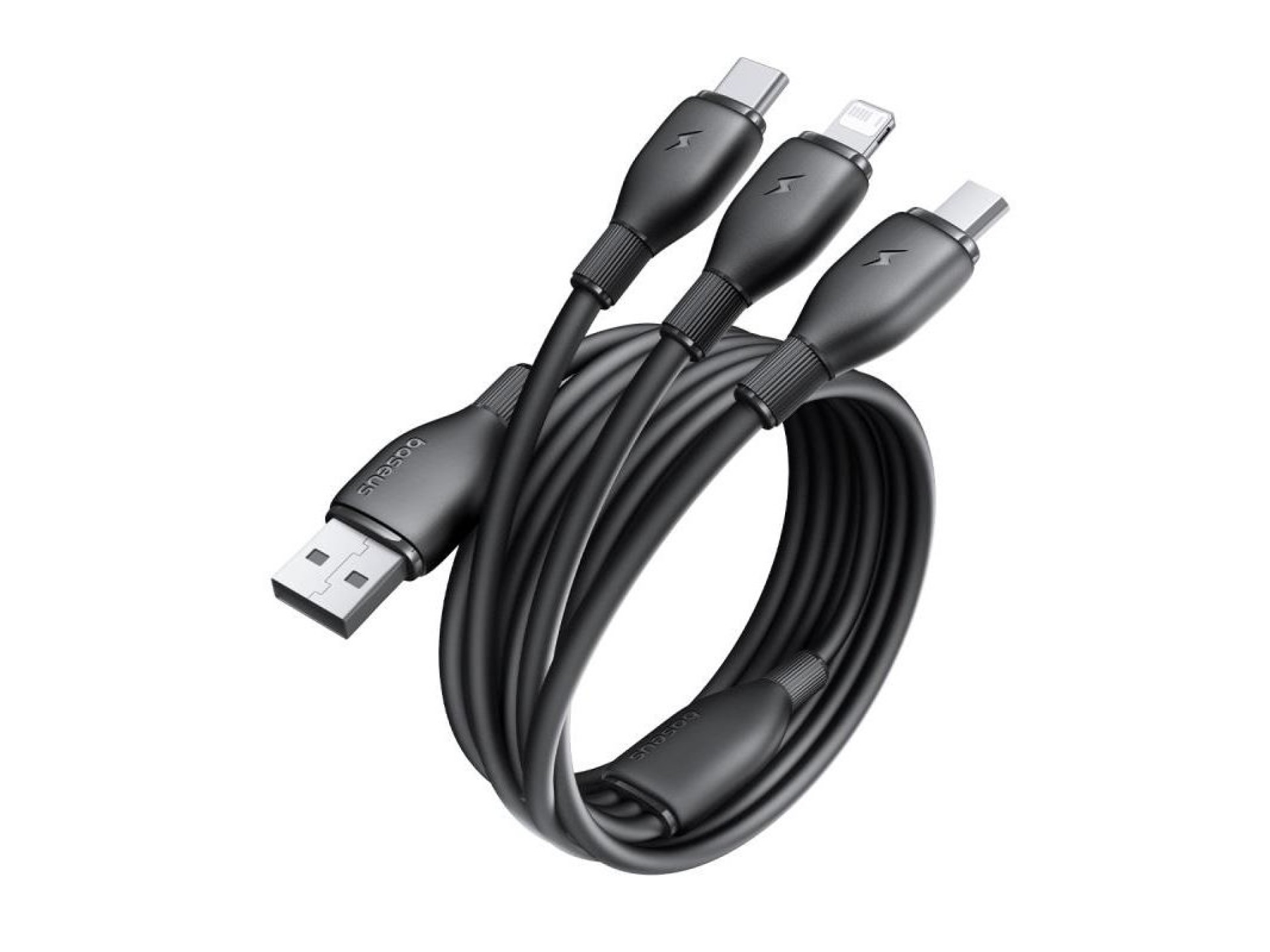 Baseus Ultra-Fast One-for-Three Fast Charging Cable USB-A to M+L+C 3.5A 0.8m Cosmic Black