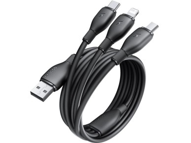 Cable de carga rápida Baseus Ultra-Fast One-for-Three (USB-A a M+L+C, 3,5 A, 0,8 m, negro c