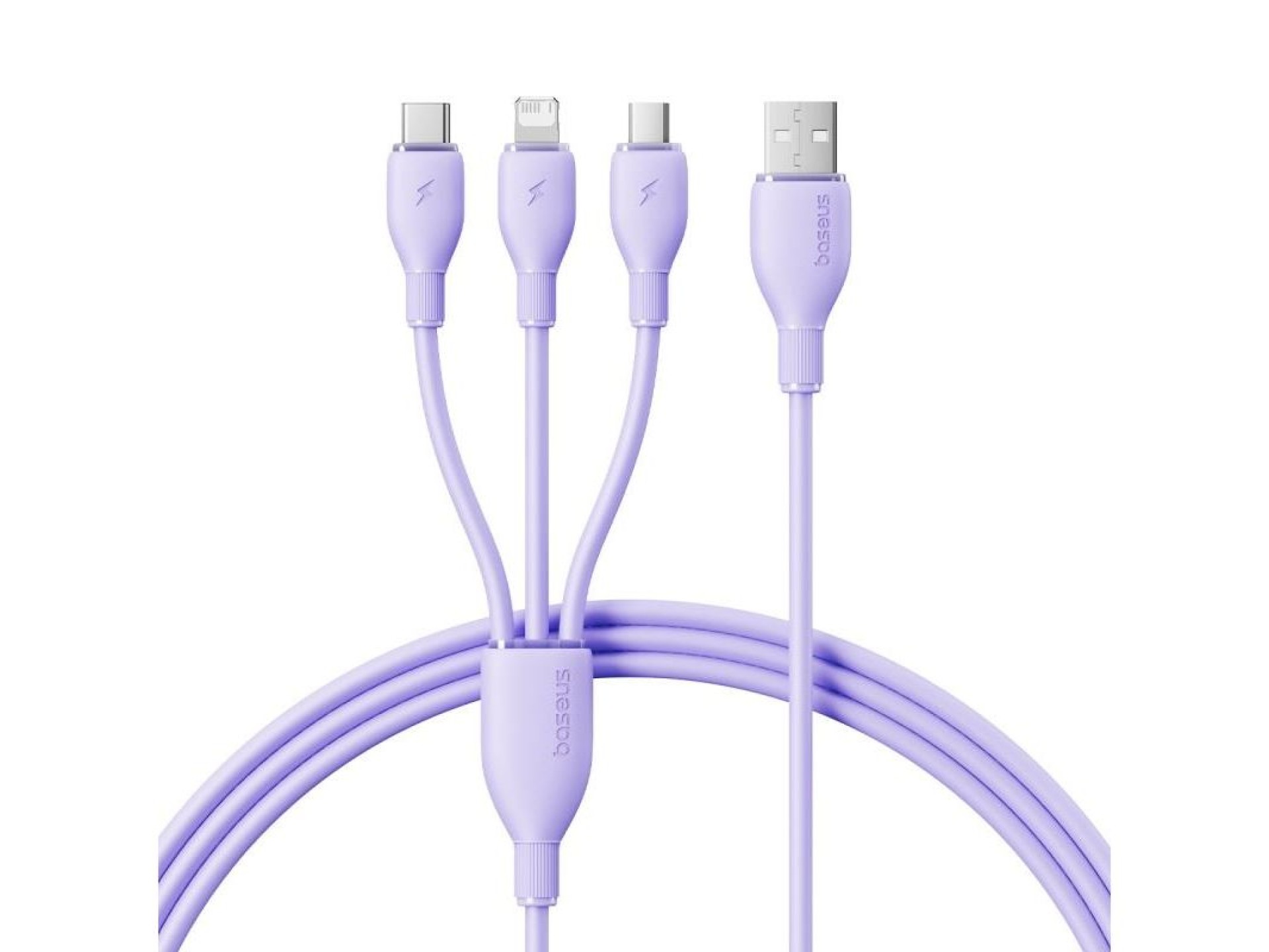 Baseus Ultra-Fast One-for-Three Fast Charging Cable USB-A to M+L+C 3.5A 1.3m Nebula Purple