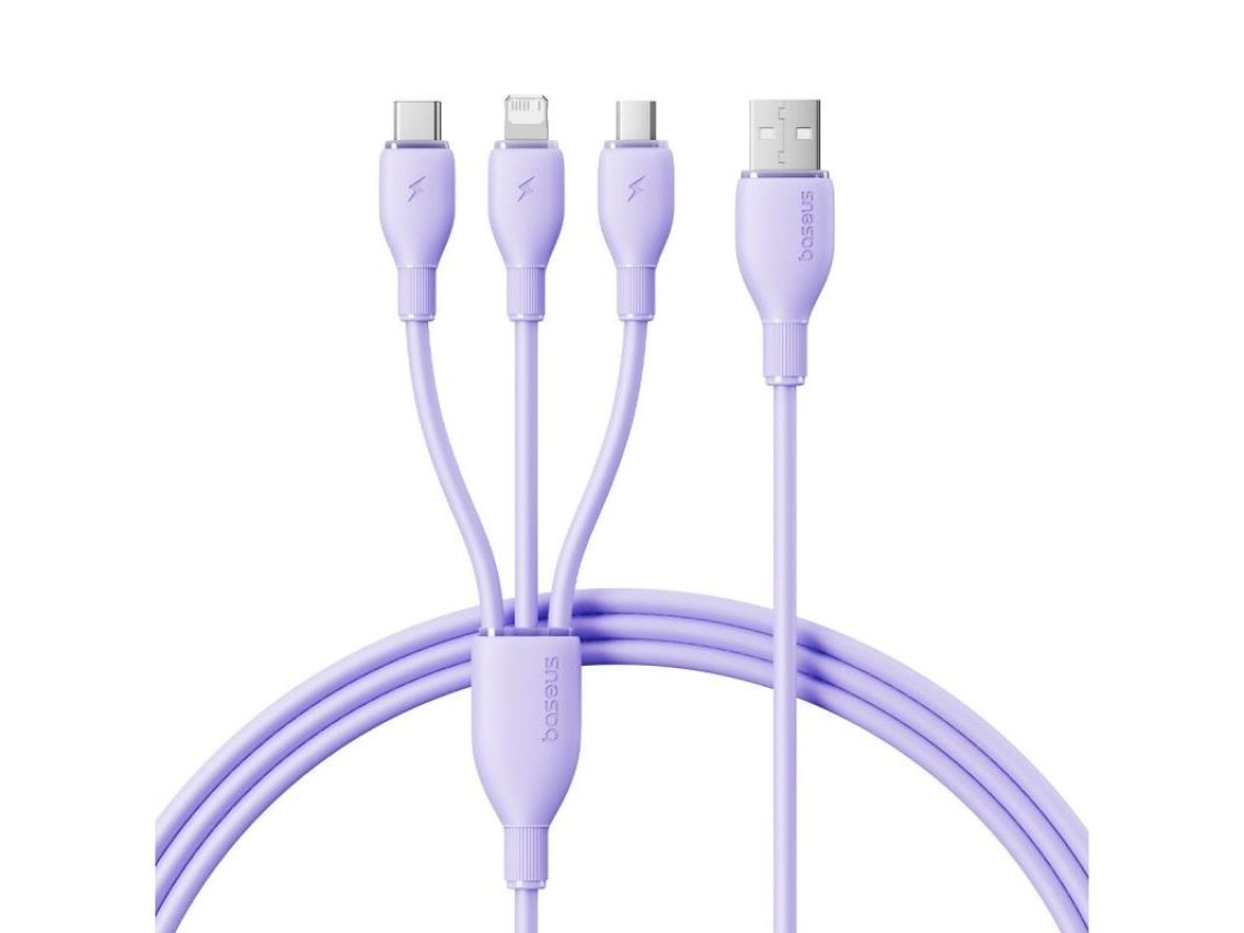 Baseus Ultra-Fast One-for-Three Fast Charging Cable USB-A to M+L+C 3.5A 1.3m Nebula Purple