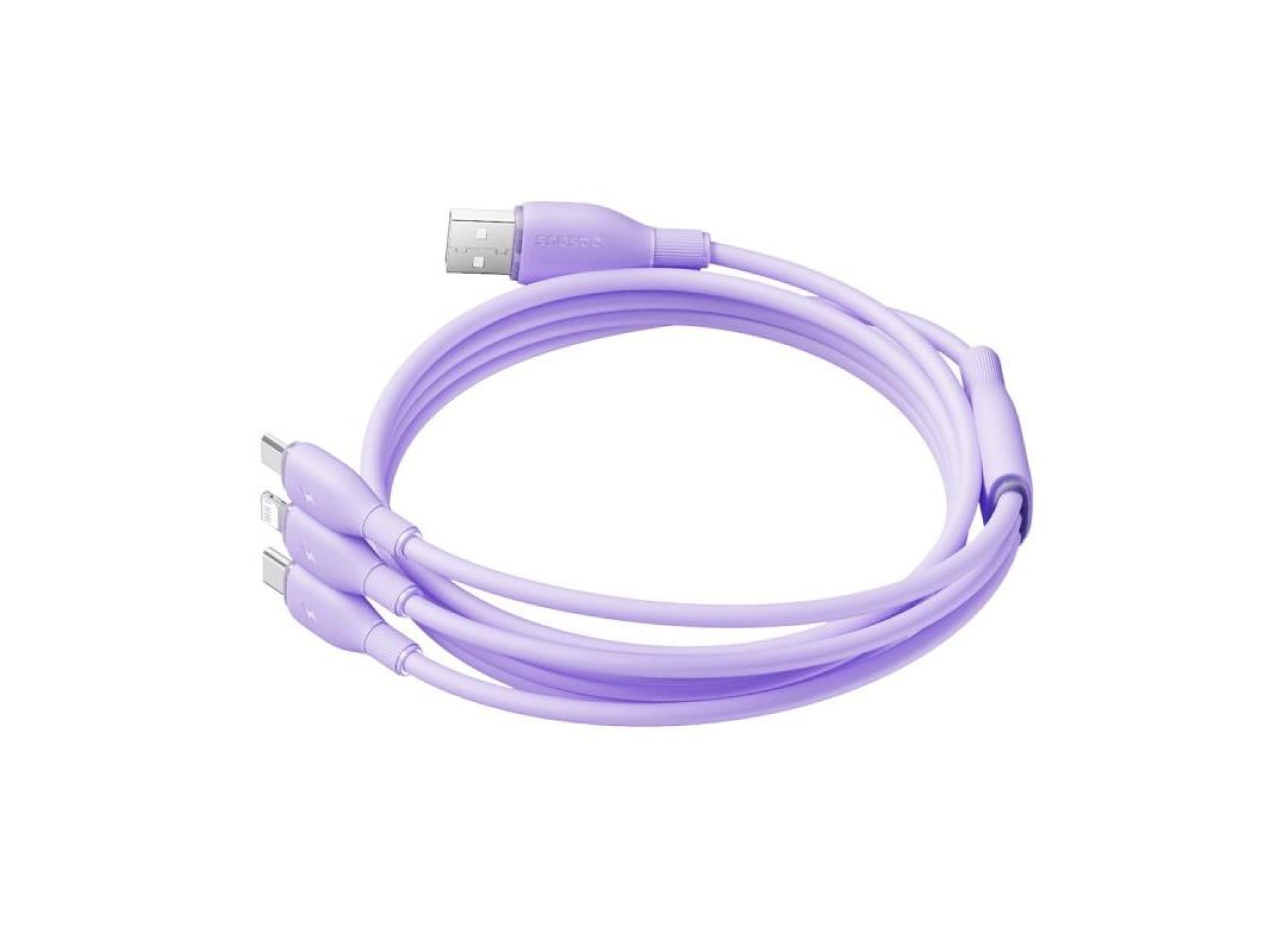 Baseus Ultra-Fast One-for-Three Fast Charging Cable USB-A to M+L+C 3.5A 1.3m Nebula Purple