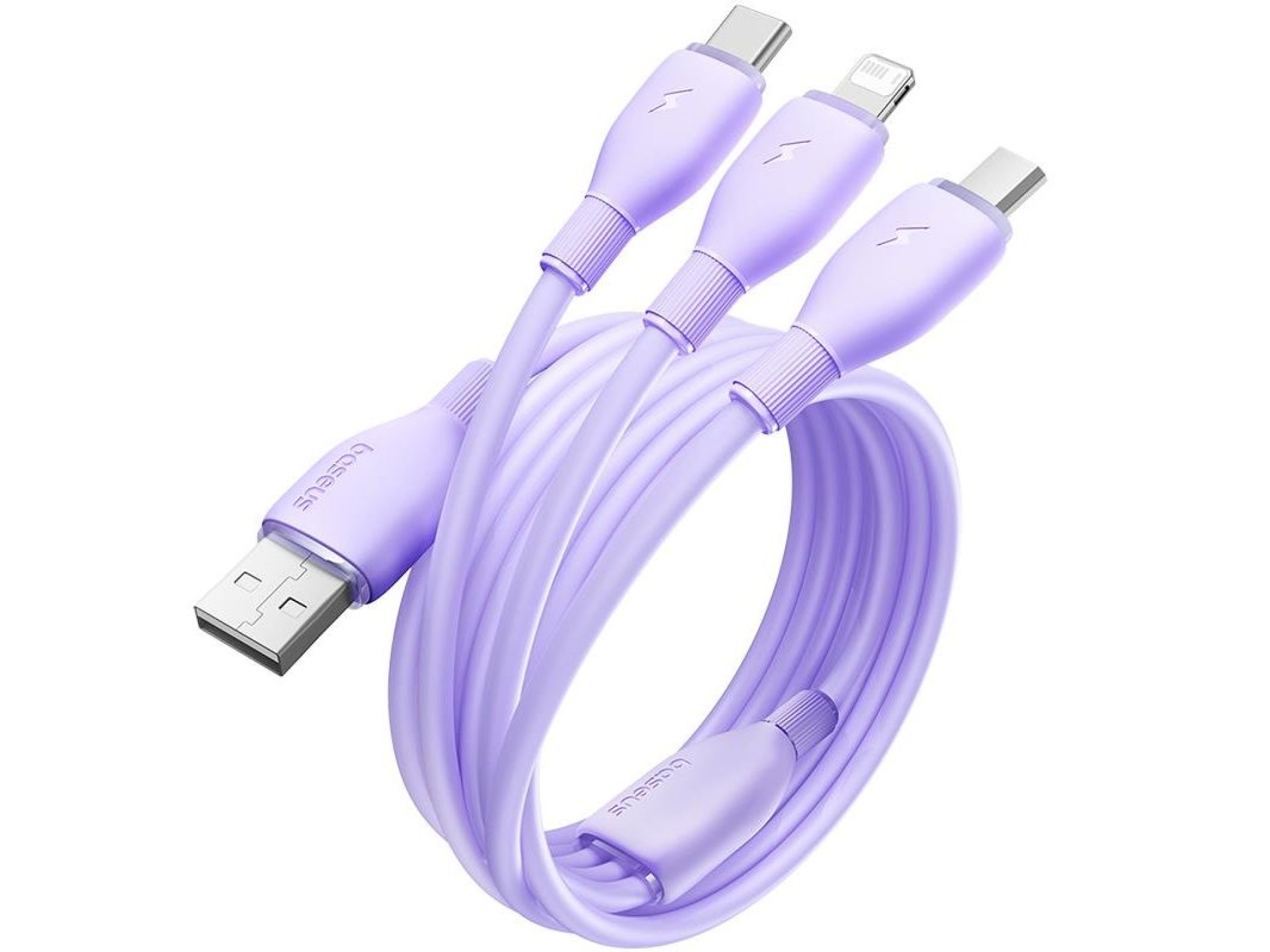 Baseus Ultra-Fast One-for-Three Fast Charging Cable USB-A to M+L+C 3.5A 1.3m Nebula Purple