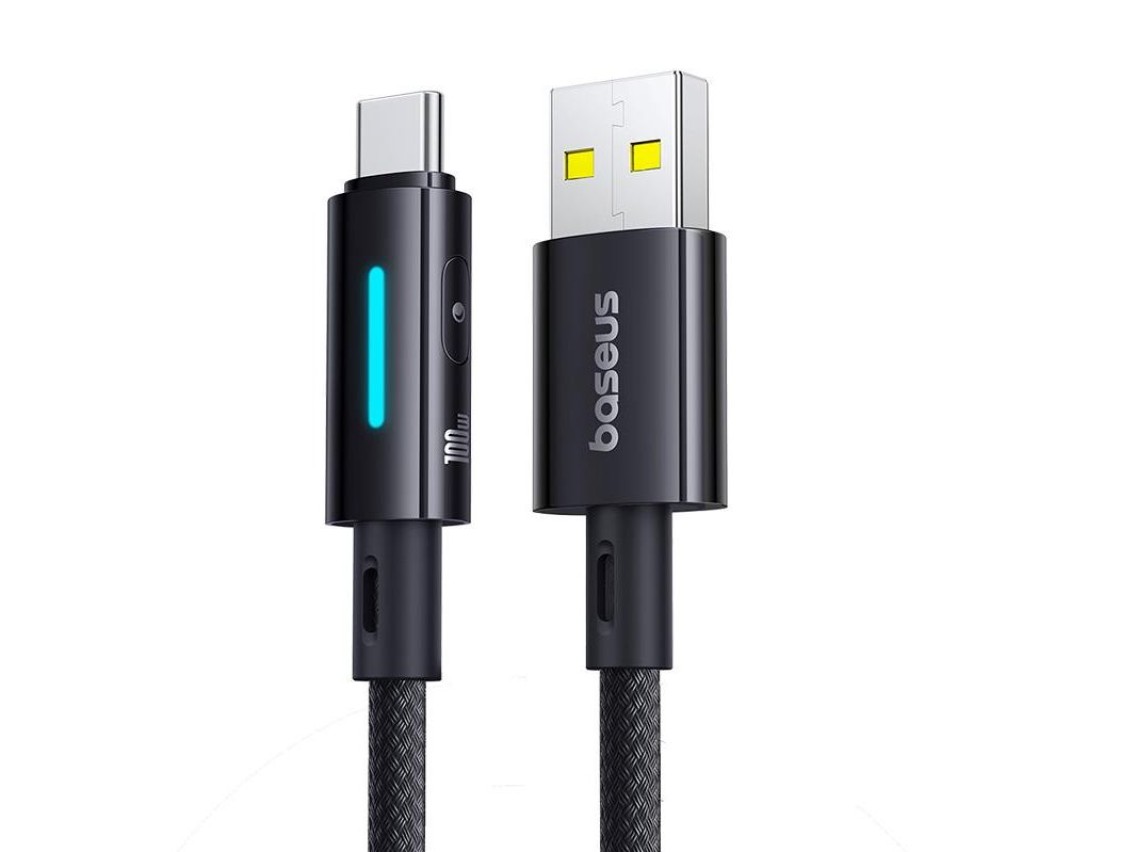 Baseus Lit Button-Control Fast Charging Data Cable USB-A to USB-C 100W 1m Cosmic Black