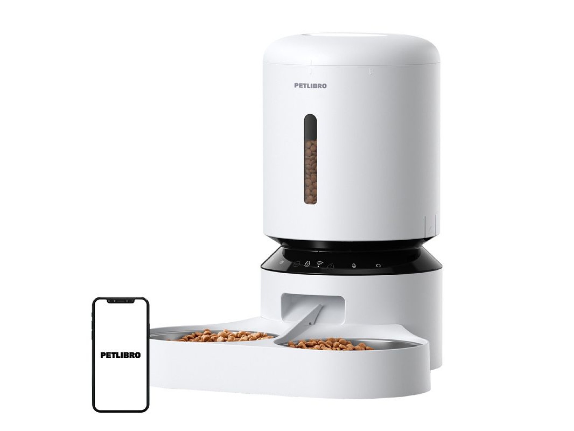Dispensador de comida Petlibro Granary con doble cuenco, Wifi, 5 l (blanco)