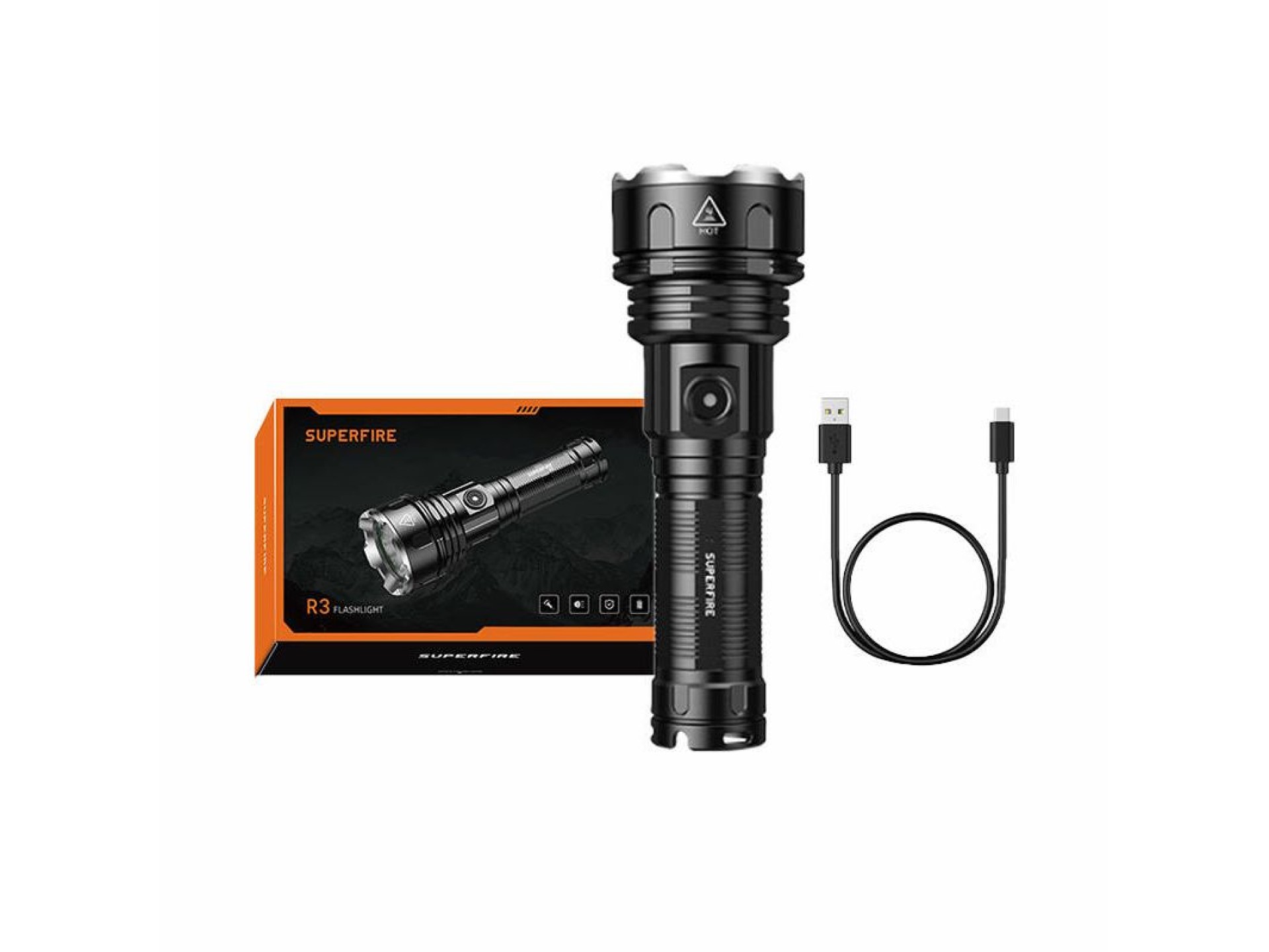 Linterna Superfire R3 P90 – 2000lm, USB, 36W, 5 modos, 350m