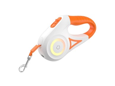 Correa autom�tica para perros Rojeco LED 5 m (blanca y naranja)