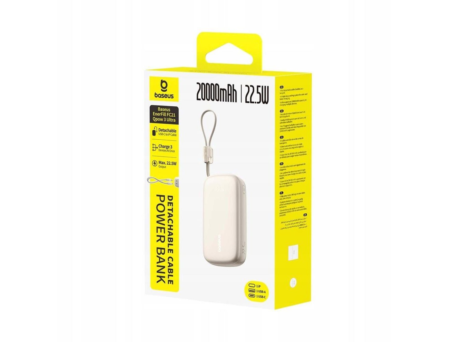 Baseus Powerbank EnerFill FC21 Qpow 3 Ultra 20000mAh 22.5W with lcd display and cable white