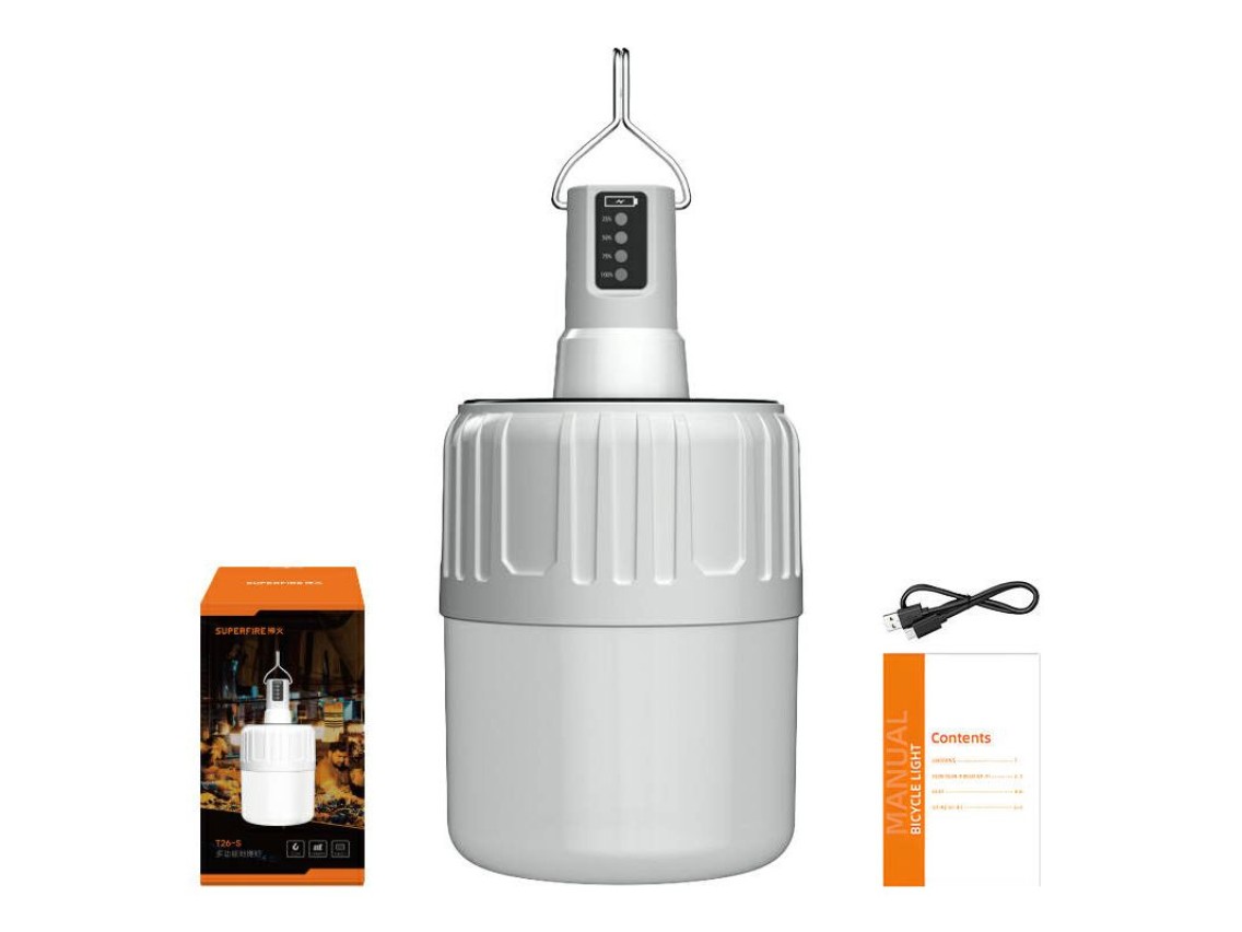 L�mpara de camping Superfire T26-S � 500 lm, energ�a solar, 18 W, 3 modos