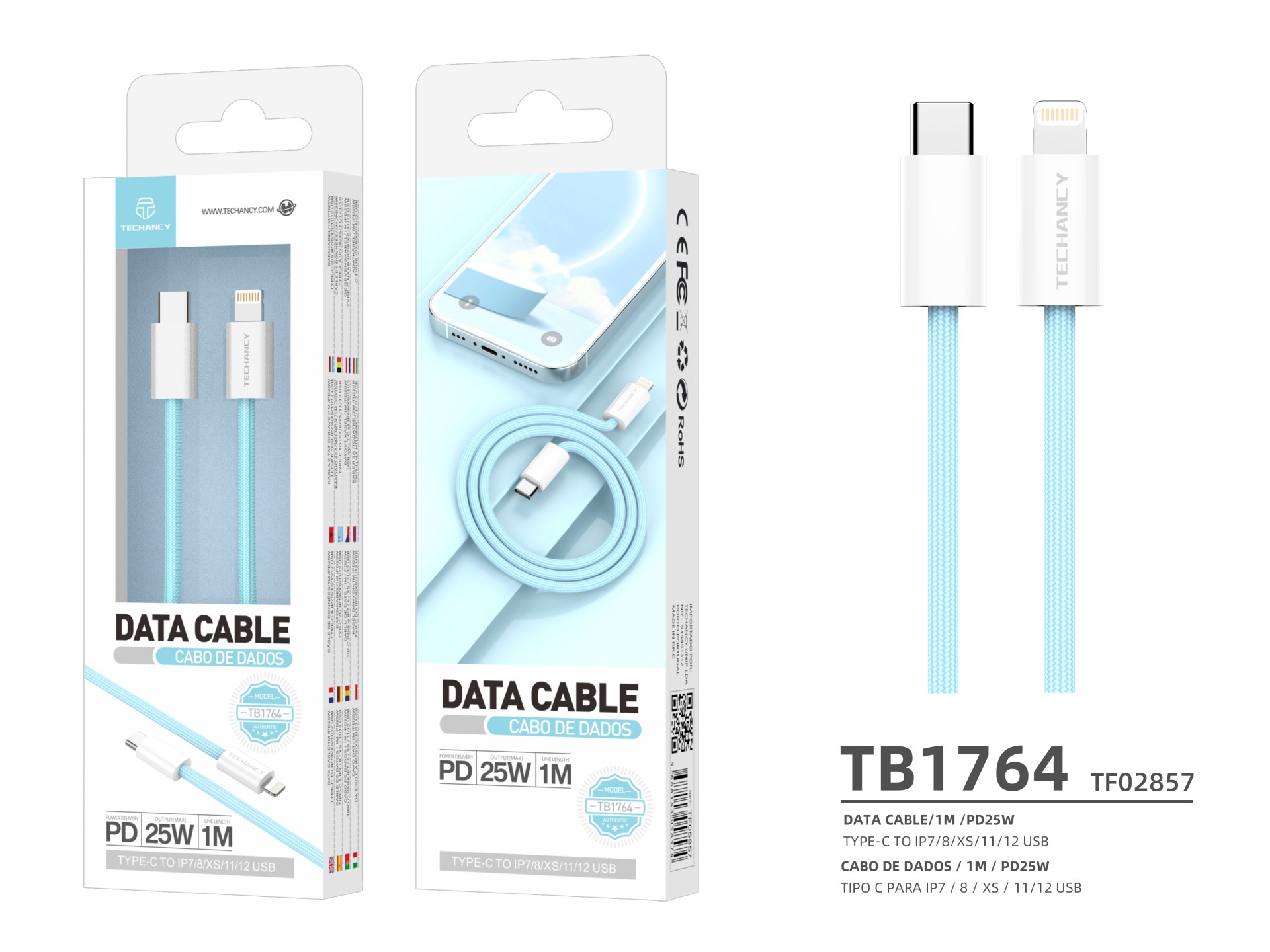 Techancy PD-iPXS/11-14 25W Data Cable, TB1764, 1m, Blue