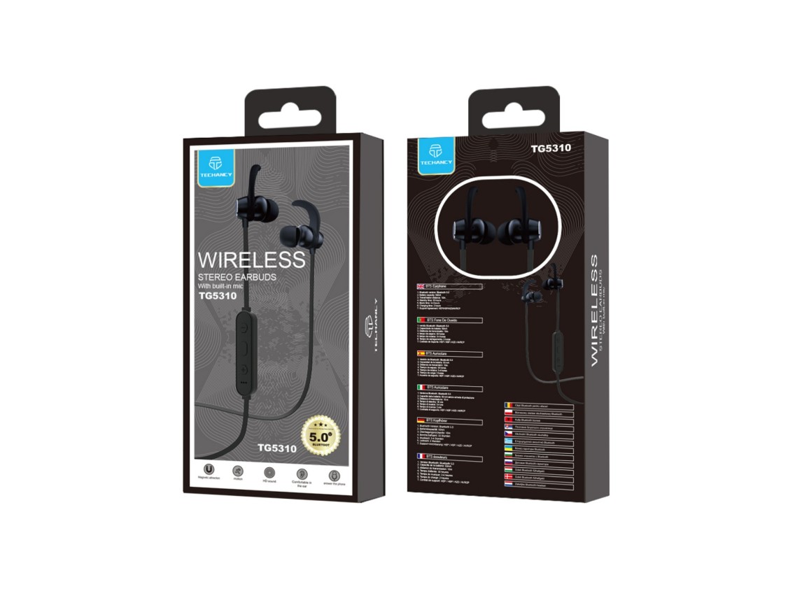 Auscultadores sem fios Bluetooth Techancy Sports, TG5310, pretos