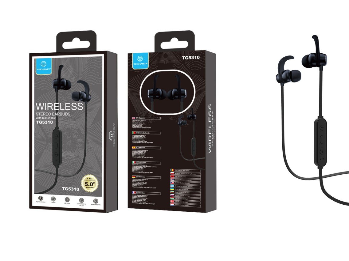 Auscultadores sem fios Bluetooth Techancy Sports, TG5310, pretos