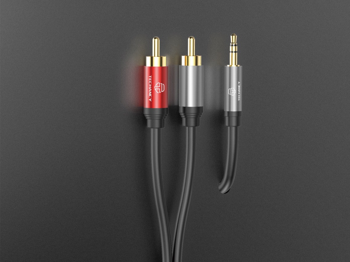 Cabo de �udio Techancy de 3,5 mm para 2 RCA, 1,8 m, TL7266, preto