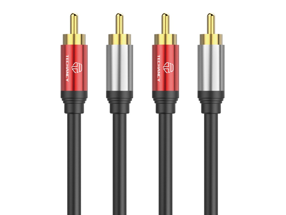 Cabo de áudio Techancy 2RCA para 2RCA 1,8 m, TL7267, preto