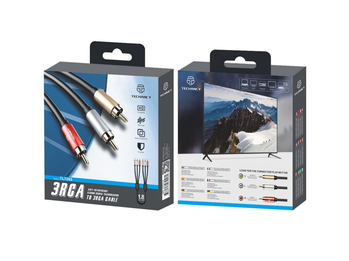 Techancy 3RCA to 3RCA Audio Cable 1.8m, TL7268, Black