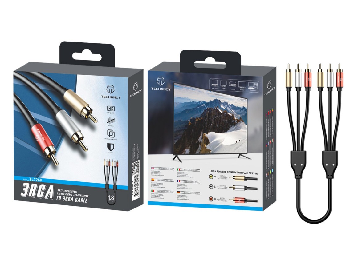 Techancy 3RCA to 3RCA Audio Cable 1.8m, TL7268, Black