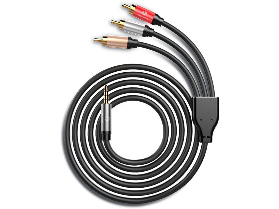 Cabo de áudio Techancy de 3,5 mm para 3RCA, 1,8 m, TL7269, preto