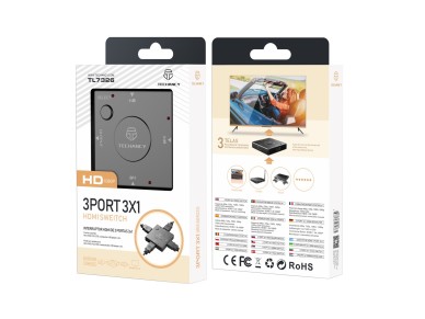 Techancy HDTV Hub 3-Port, TL7326, One-Touch Switching 1080P, Black