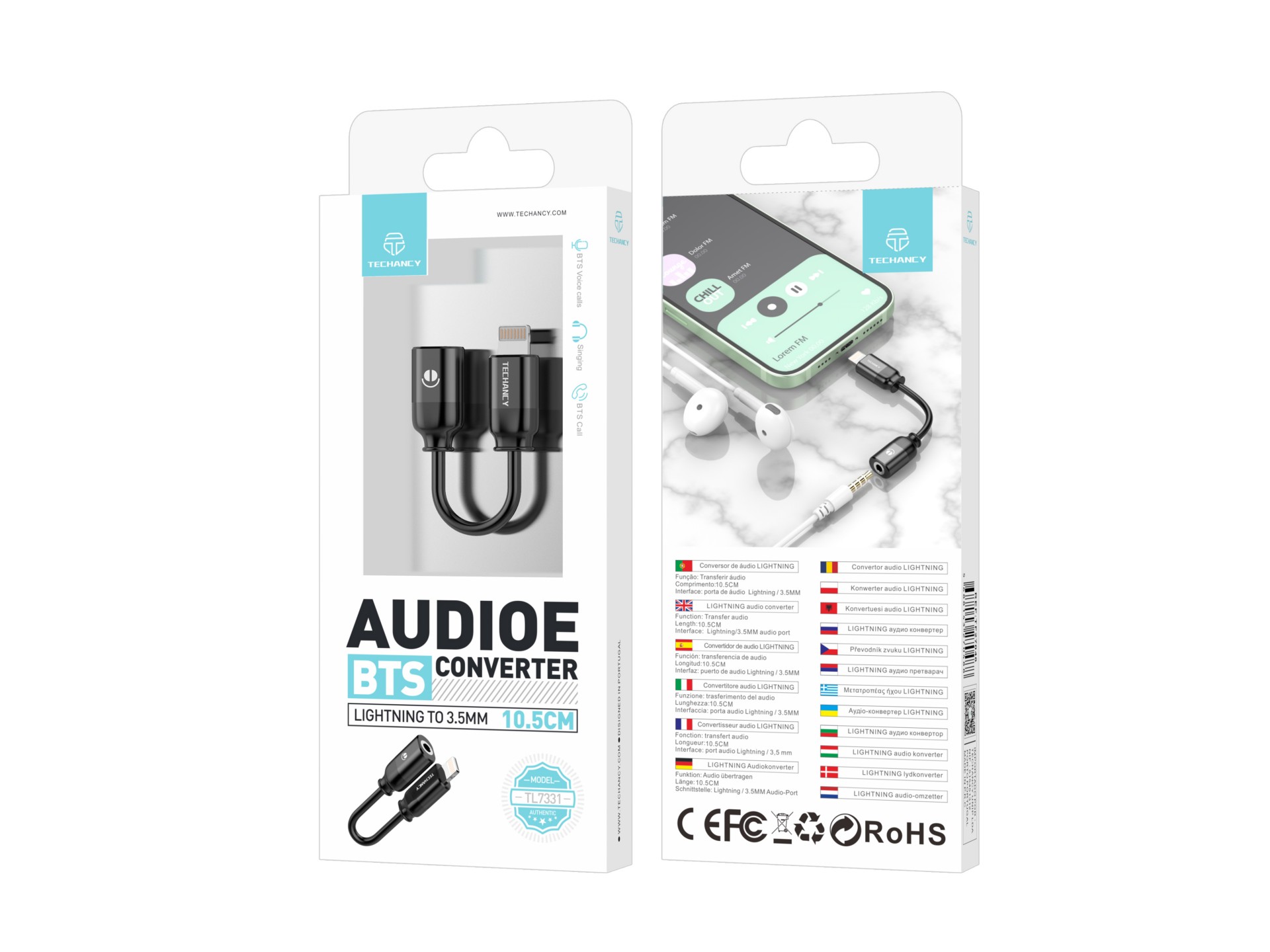 Cabo de áudio Techancy iPX/11-14 para 3,5 mm, TL7331, preto