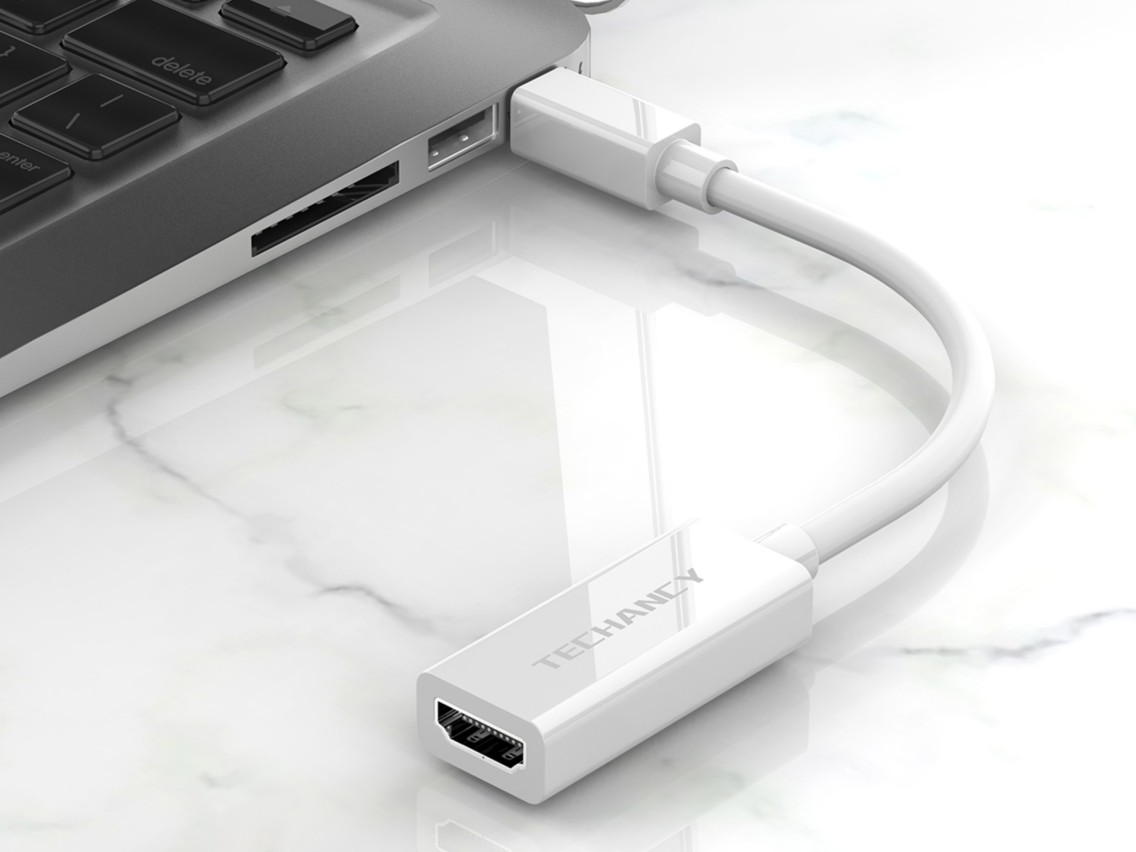 Adaptador de video Techancy Mini DP a HDTV, TL7337, transmisión HD 2K, blanco