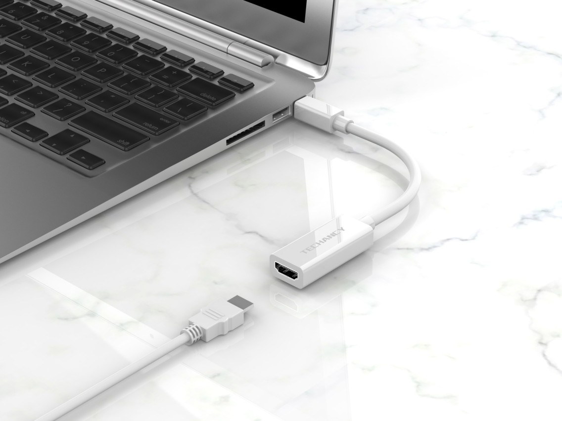 Adaptador de video Techancy Mini DP a HDTV, TL7337, transmisión HD 2K, blanco