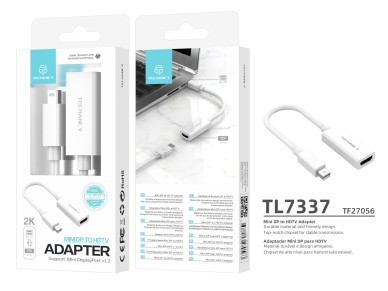 Adaptador de v�deo Techancy Mini DP para HDTV, TL7337, transmiss�o 2K HD, branco