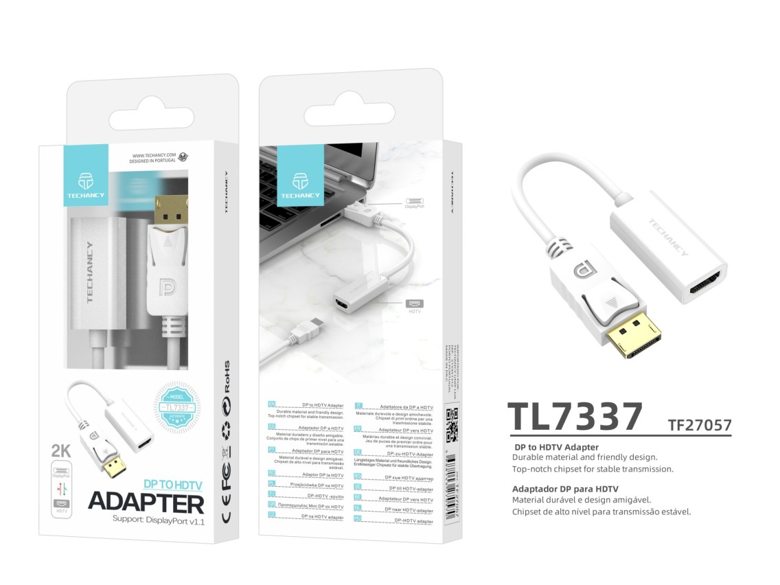 Adaptador de v�deo Techancy DP a HDTV, TL7337, transmisi�n HD 2K, blanco