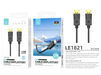 Cabo de v�deo de alta defini��o Techancy DP para DP 1,5 m, LE1821, 4K*2K/1080P, preto