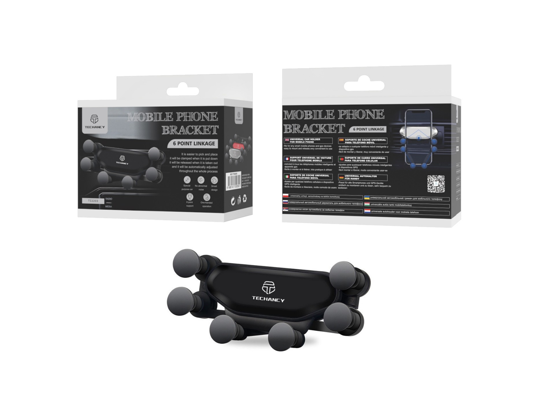 Suporte universal para telemóvel Techancy, TI2203, suporte para carro, preto