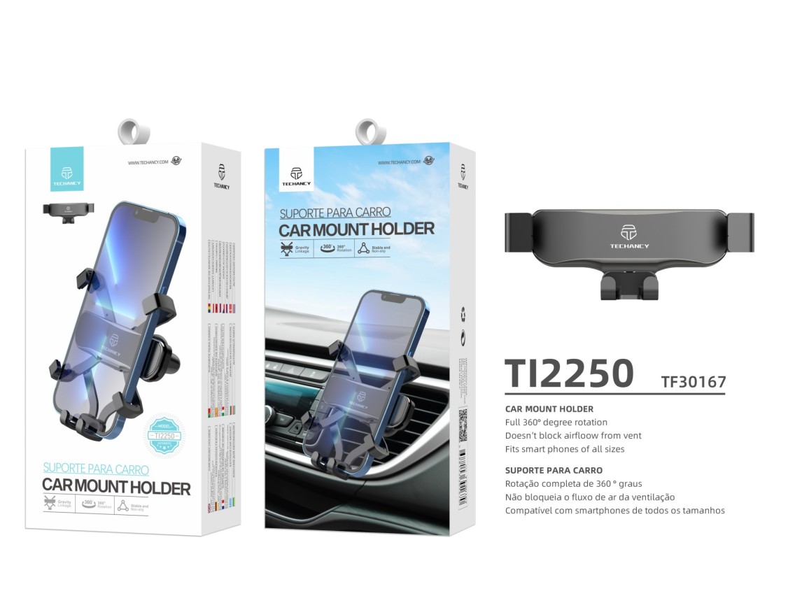 Techancy Universal Mobile Phone Holder, Gravity Lock, TI2250, Black